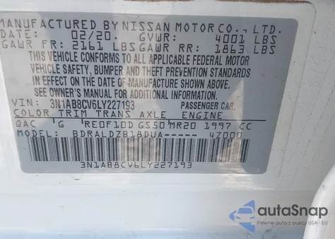 2020 Nissan Sentra Sv Xtronic Cvt из США, поврежденный, VIN 3N1AB8CV6LY227193